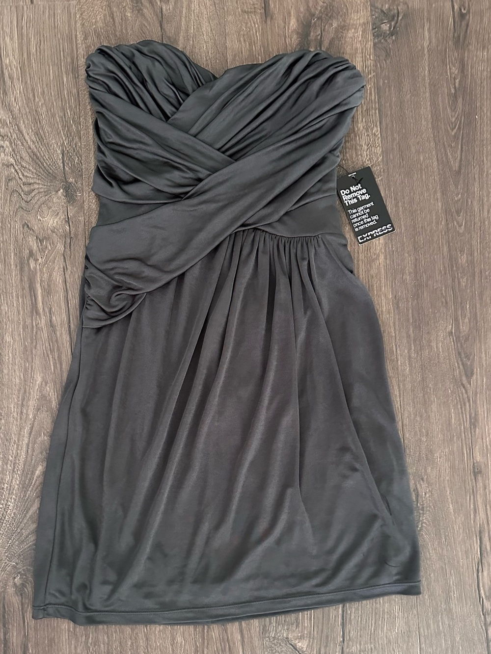 Express Strapless Gray Draped Ruched Cocktail Dress